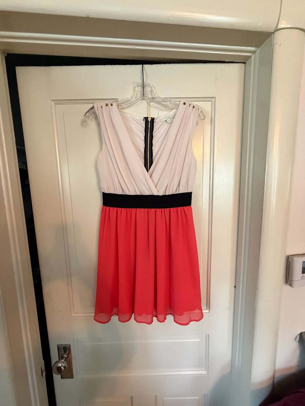 Chord Colorblock Sleeveless Chiffon Mini Dress White and Coral Size 3